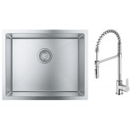 Zestaw Grohe K700 zlewozmywak 55x45 cm z baterią kuchenną Oltens Duf stal szlachetna/chrom (35203100, 31726SD0)