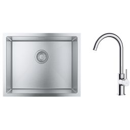 Zestaw Grohe K700 zlewozmywak 55x45 cm z baterią kuchenną Oltens Skafta stal szlachetna/chrom (35206100, 31726SD0)