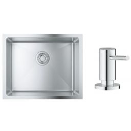 Zestaw Grohe K700 zlewozmywak stalowy 55x45 cm satyna z dozownikiem płynów Cosmopolitan 500 ml chrom (31726SD0, 40535000)