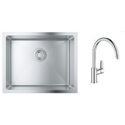 Zestaw Grohe K700 zlewozmywak stalowy 55x45 cm satyna z baterią kuchenną Start Edge chrom (31726SD0, 30529001)