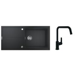 Zestaw Grohe K400 zlewozmywak granitowy 100x50 cm czarny z baterią kuchenną Start czarną (31641AP0, 304702430)