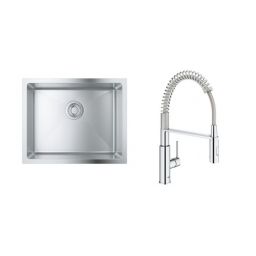 Zestaw zlewozmywak Grohe K700 zlewozmywak stalowy 55x45 cm satyna i bateria kuchenna Get chrom (31574SD1, 30361000)