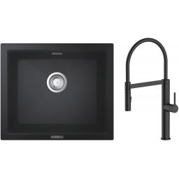 Zestaw Grohe K700U zlewozmywak granitowy 53,3x45,7 cm z baterią kuchenną Oltens Borga czarny granit/czarny mat (31654AP0, 35207300)