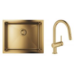 Zestaw Grohe K700U zlewozmywak 50x40 cm z baterią Grohe Minta brushed cool sunrise (32321GN2, 31574GN1)