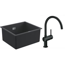 Zestaw Grohe K700 zlewozmywak granitowy 45,7x40,6 cm z baterią kuchenną Minta (31653AP0, 32917KS0)