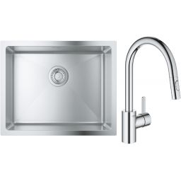 Zestaw Grohe K700 zlewozmywak stalowy 50x40 cm z baterią kuchenną Eurosmart Cosmopolitan (31574SD1, 31481001)