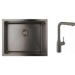 Zestaw Grohe K700U zlewozmywak stalowy Brushed Hard Graphite z baterią kuchenną Essence (31574AL1, 30270AL0)