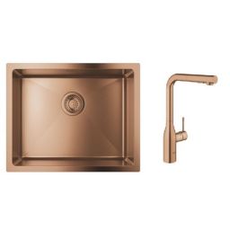 Zestaw Grohe K700U zlewozmywak stalowy Brushed Warm Sunse z baterią kuchenną Essence (31574DL1, 30270DL0)