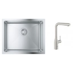 Zestaw Grohe K700 zlewozmywak stalowy satyna z baterią kuchenną Essence stal (31574SD1, 30270DC0)