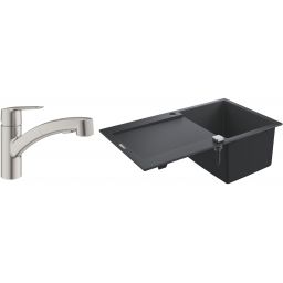 Zestaw Grohe K500 zlewozmywak 86x50 cm z baterią kuchenną Start stal (31644AP0, 30531DC1)