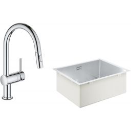 Zestaw Grohe K700 zlewozmywak 50x40 cm z baterią kuchenną elektroniczną Minta chrom (31574SD1, 31358002)