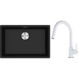 Franke Maris MRG 110-62 zlewozmywak 62x40 cm Fragranite onyx z baterią kuchenną Lina biały polarny (1250687257, 1150626081)