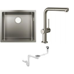 Zestaw Hansgrohe S71 S719-U500 zlewozmywak stalowy z baterią Talis M54 i syfon (43427800, 72809800, 43921800)