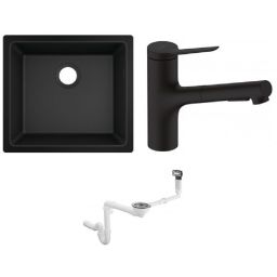 Zestaw Hansgrohe S510-U450 zlewozmywak granitowy czarny grafit z baterią Zesis M33 i syfon (43431170, 74800670, 43927000)