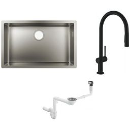 Zestaw Hansgrohe S71 S719-U660 zlewozmywak z baterią Talis M54 czarny mat i syfon (43428800, 72801670, 43921800)