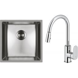 Zestaw Oltens Stalvask zlewozmywak stalowy 44x44 cm z baterią kuchenną Lista stal polerowana/chrom (71100100, 35202100)