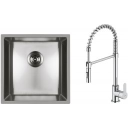 Zestaw Oltens Stalvask zlewozmywak stalowy 44x44 cm z baterią kuchenną Duf stal polerowana/chrom (71100100, 35203100)