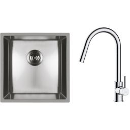 Zestaw Oltens Stalvask zlewozmywak stalowy 44x44 cm z baterią kuchenną Litla stal polerowana/chrom (71100100, 35204100)