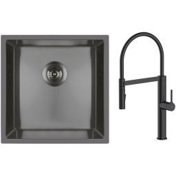 Zestaw Oltens Stalvask zlewozmywak stalowy 44x44 cm z baterią kuchenną Borga czarny/czarny mat (71100300, 35207300)