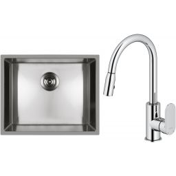 Zestaw Oltens Stalvask zlewozmywak stalowy 54x44 cm z baterią kuchenną Lista stal polerowana/chrom (71101100, 35202100)