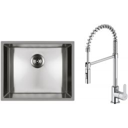 Zestaw Oltens Stalvask zlewozmywak stalowy 54x44 cm z baterią kuchenną Duf stal polerowana/chrom (71101100, 35203100)