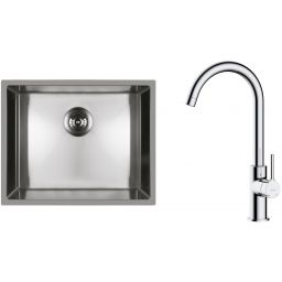 Zestaw Oltens Stalvask zlewozmywak stalowy 54x44 cm z baterią kuchenną Skafta stal polerowana/chrom (71101100, 35206100)