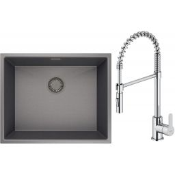 Zestaw Oltens Stalvask zlewozmywak stalowy 54x44 cm z baterią kuchenną Duf czarny/chrom (71101300, 35203100)