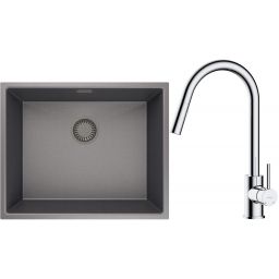 Zestaw Oltens Stalvask zlewozmywak stalowy 54x44 cm z baterią kuchenną Litla czarny/chrom (71101300, 35204100)