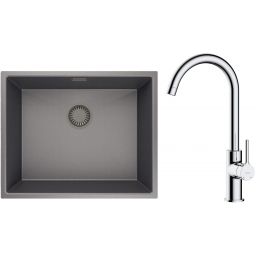 Zestaw Oltens Stalvask zlewozmywak stalowy 54x44 cm z baterią kuchenną Skafta czarny/chrom (71101300, 35206100)