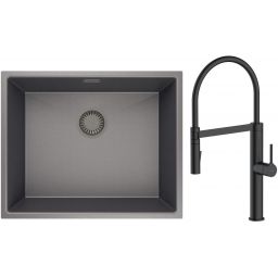 Zestaw Oltens Stalvask zlewozmywak stalowy 54x44 cm z baterią kuchenną Borga czarny/czarny mat (71101300, 35207300)