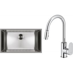 Zestaw Oltens Stalvask zlewozmywak stalowy 76x44 cm z baterią kuchenną Lista stal polerowana/chrom (71102100, 35202100)