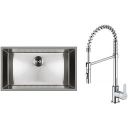 Zestaw Oltens Stalvask zlewozmywak stalowy 76x44 cm z baterią kuchenną Duf stal polerowana/chrom (71102100, 35203100)