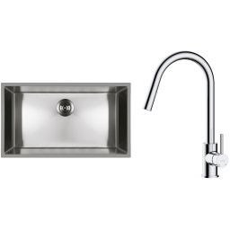 Zestaw Oltens Stalvask zlewozmywak stalowy 76x44 cm z baterią kuchenną Litla stal polerowana/chrom (71102100, 35204100)