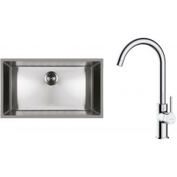 Zestaw Oltens Stalvask zlewozmywak stalowy 76x44 cm z baterią kuchenną Skafta stal polerowana/chrom (71102100, 35206100)