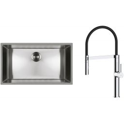 Zestaw Oltens Stalvask zlewozmywak stalowy 76x44 cm z baterią kuchenną Borga stal polerowana/chrom/czarny (71102100, 35207100)