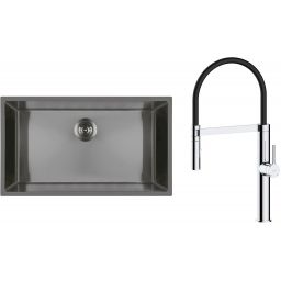 Zestaw Oltens Stalvask zlewozmywak stalowy 76x44 cm z baterią kuchenną Borga czarny/chrom (71102300, 35207100)