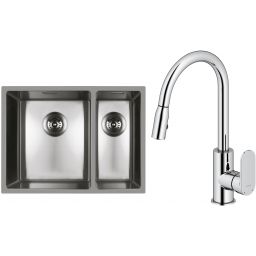 Zestaw Oltens Stalvask zlewozmywak stalowy 58x44 cm z baterią kuchenną Lista stal polerowana/chrom (71200100, 35202100)