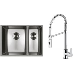Zestaw Oltens Stalvask zlewozmywak stalowy 58x44 cm z baterią kuchenną Duf stal polerowana/chrom (71200100, 35203100)