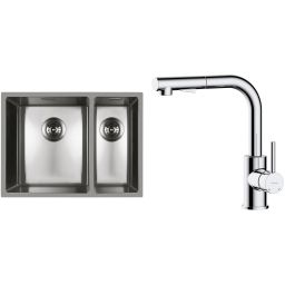 Zestaw Oltens Stalvask zlewozmywak stalowy 58x44 cm z baterią kuchenną Myvat stal polerowana/chrom (71200100, 35205100)