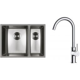 Zestaw Oltens Stalvask zlewozmywak stalowy 58x44 cm z baterią kuchenną Skafta stal polerowana/chrom (71200100, 35206100)