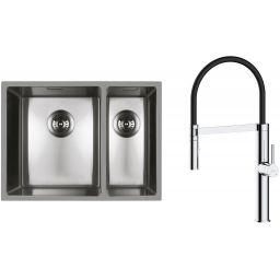 Zestaw Oltens Stalvask zlewozmywak stalowy 58x44 cm z baterią kuchenną Borga stal polerowana/chrom/czarny (71200100, 35207100)