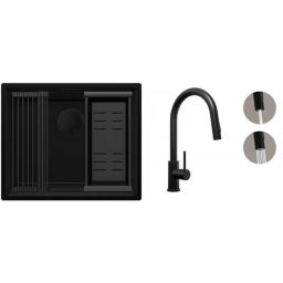 Zestaw Primagran Praga zlewozmywak granitowy  i bateria kuchenna czarny (OOP6KC002, PBW9010KC)