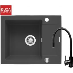 Pyramis Mido zlewozmywak 62x50 cm z baterią Flessi karbon/czarny 070088501FB