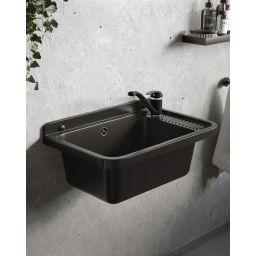 Pyramis Neo Plus umywalka ogrodowa 58,4x38 cm czarna i bateria Asalia 070179701 A