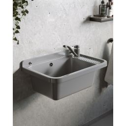 Pyramis Neo Plus umywalka ogrodowa 58,4x38 cm szara i bateria Asalia 070179801 A