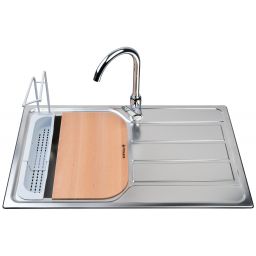 Zestaw Pyramis Athena zlewozmywak stalowy 79x50 cm 1B 1D i bateria kuchenna Lungo gładki/chrom 100 178 701L