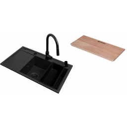 Pyramis Camea zlewozmywak z baterią deską kuchenną wkładką ociekową i dozownikiem czarny (070168502BE, 525009601, 521019601, 28102701)