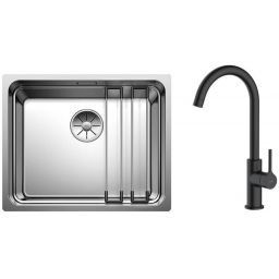 Zestaw Blanco Etagon 500-U zlewozmywak stalowy 54x44 cm z baterią kuchenną Oltens Skafta stojąca czarny mat (521841, 35206300)