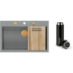 Zestaw Quadron Marc 110 zlewozmywak silver stone/elementy miedziane z kubkiem termicznym 420 ml (HQM7650U5PVDC1, M0051)