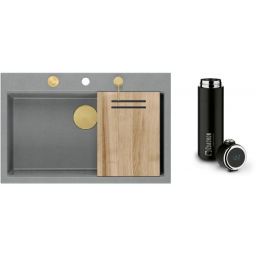 Zestaw Quadron Marc 110 zlewozmywak silver stone/elementy złote z kubkiem termicznym 420 ml (HQM7650U5PVDG1, M0051)